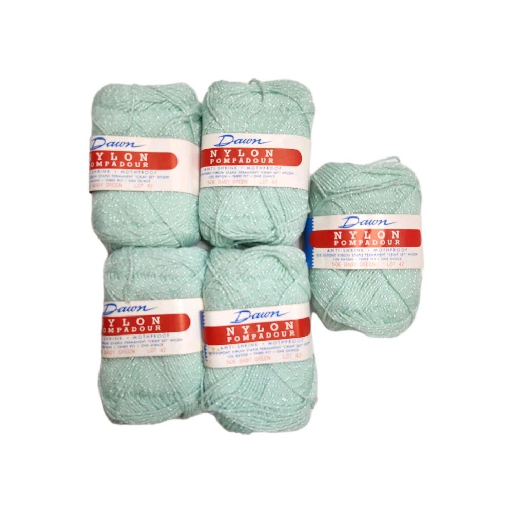 Vintage Dawn Nylon Pompadour Yarn Lot 4.5 Skeins 506 Baby Green Match Lot 42